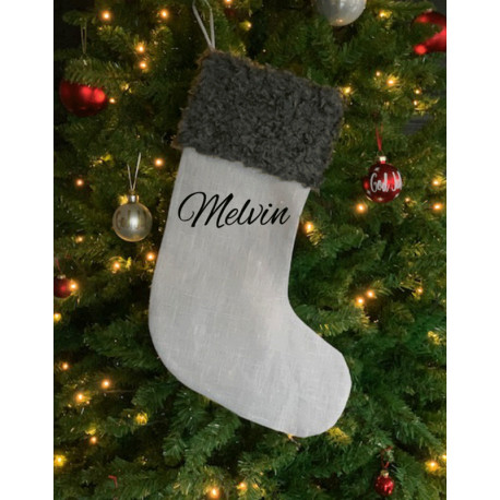 Julstrumpa Ljusgrå med namn 