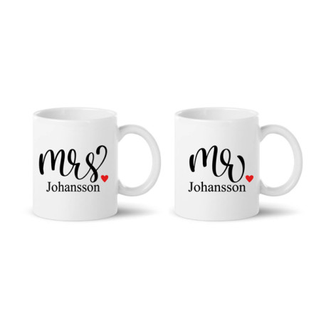 Muggar 2-pack - Mr & Mrs med efternamn