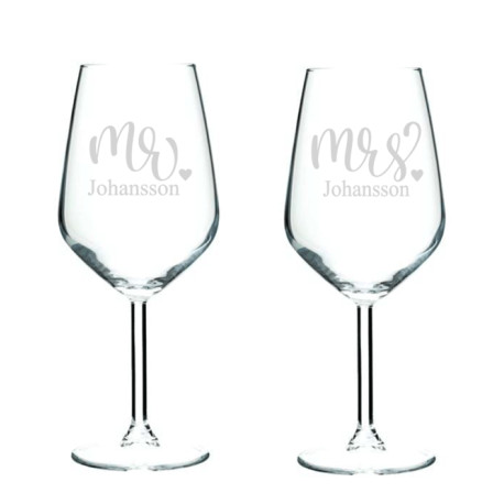 Vinglas 2 pack  - Mr & Mrs med efternamn