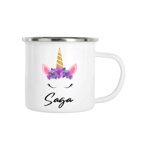Emaljmugg med namn - Unicorn