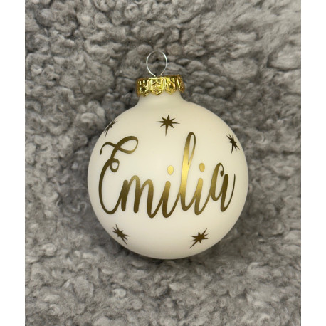 Julkula med namn - Vit matt, guld