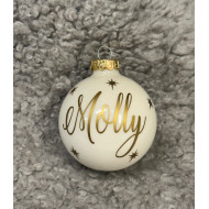 Julkula med namn - Vit blank, guld