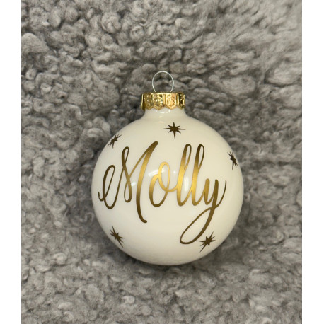 Julkula med namn - Vit blank, guld